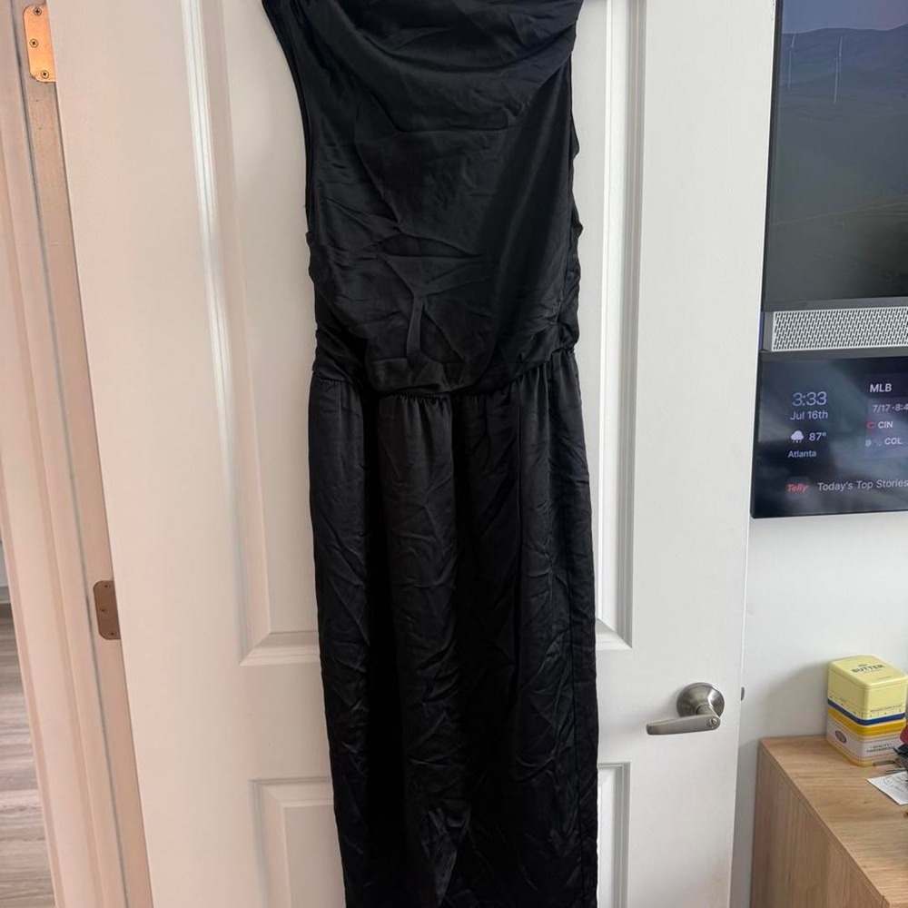 Amanda Uprichard black silk maxi dress with ruched detailing